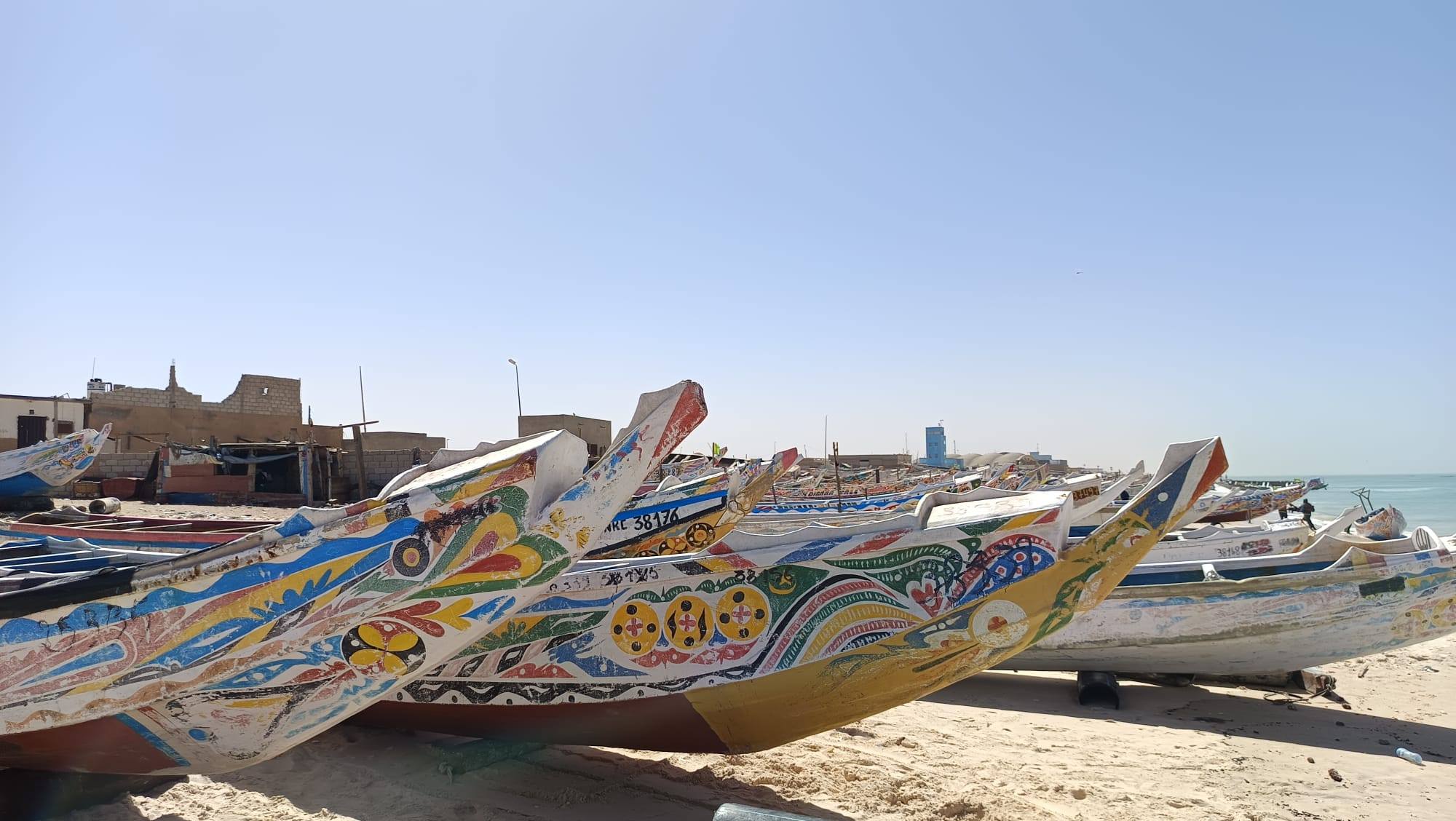Beautifully painted fishing boats in Nouakchott