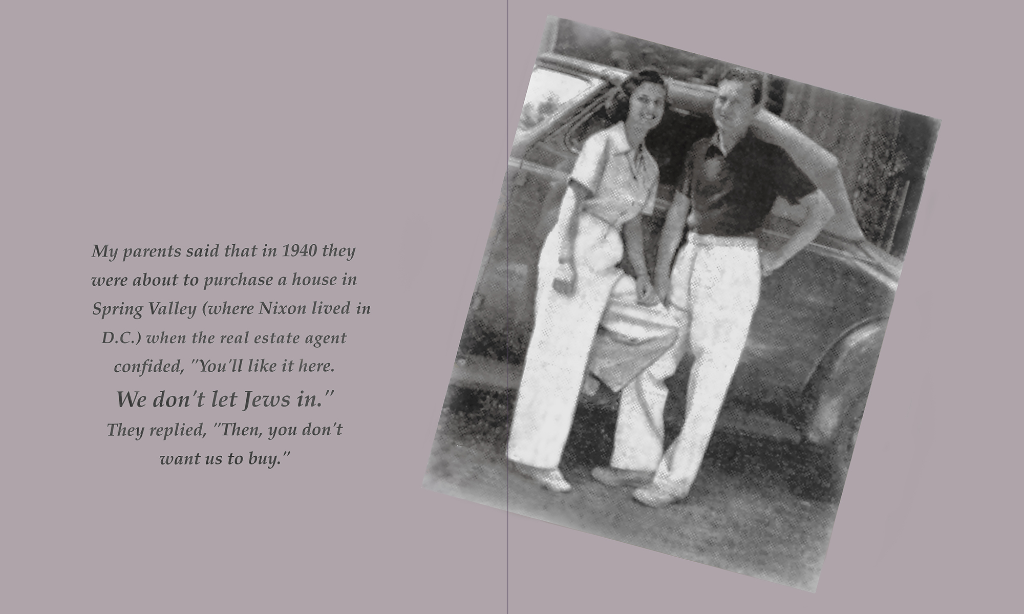 Inside pages, Confessions of a Jew, showing Laura's parents in the 1940's with written words