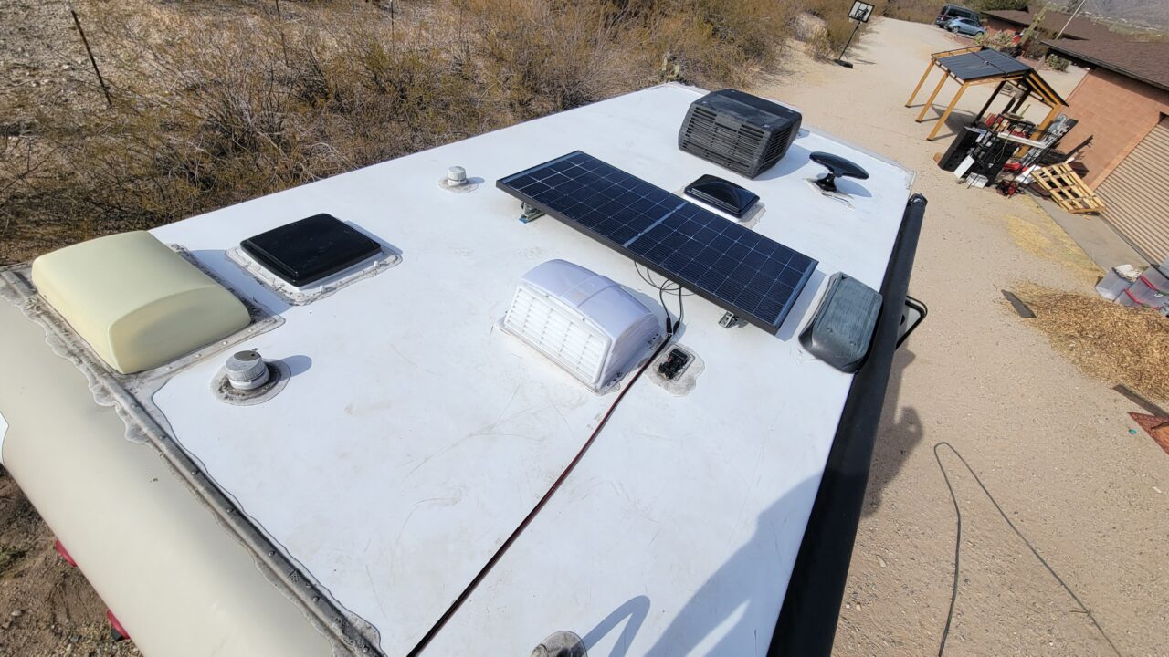 Lareine's roof, showing the mounted solar panel