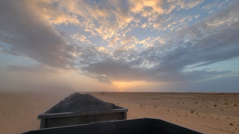 Dawn from atop the iron ore train in Mauritania